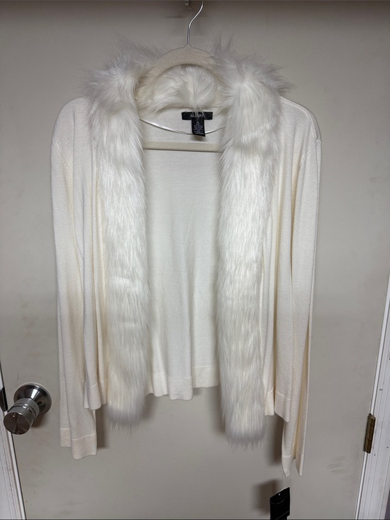 Alfani Sweaters - Alfani Cream Open Cardigan with Faux-Fur Trim